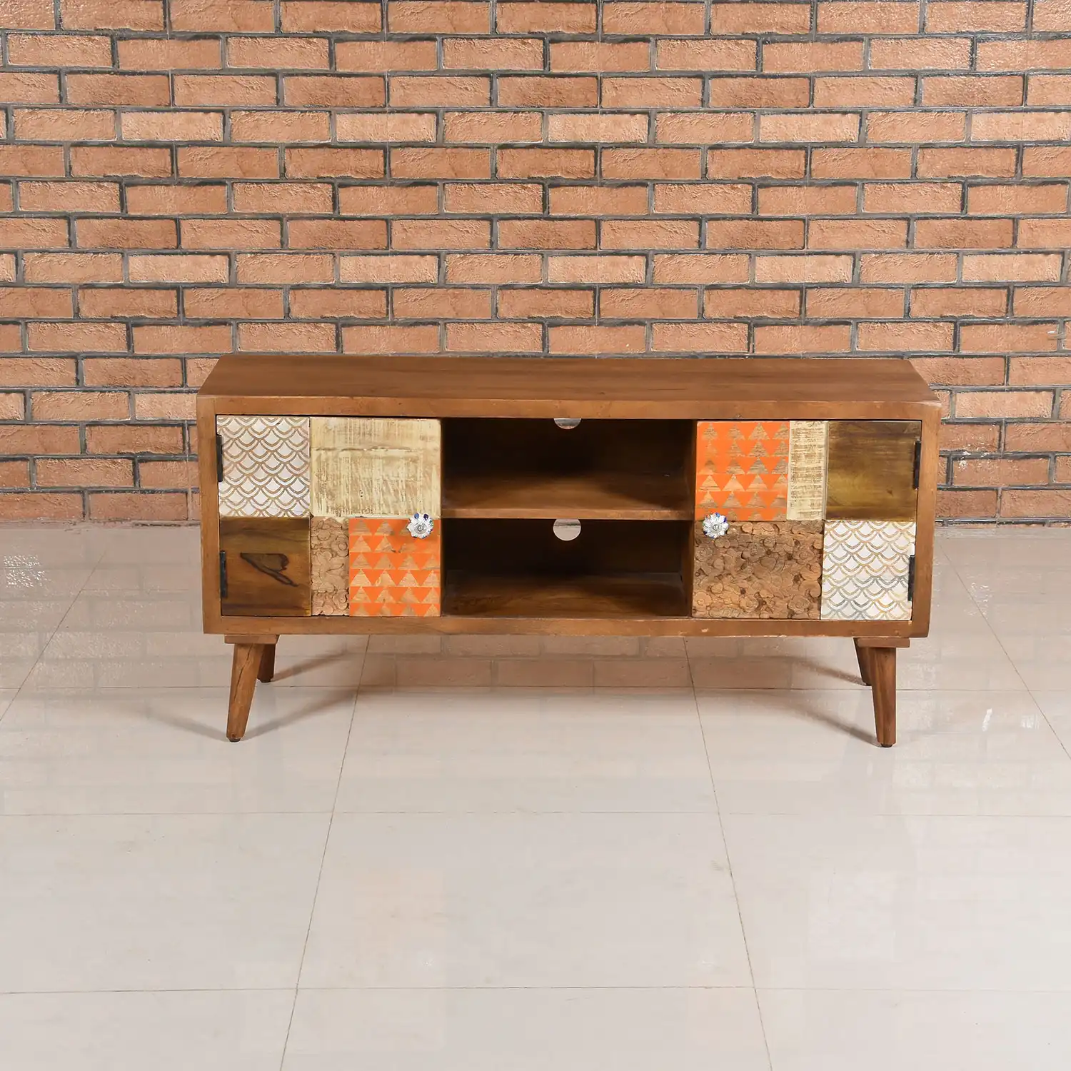 Mango Wood TVC with 2 Doors & 2 Open Shelves (KD) - popular handicrafts